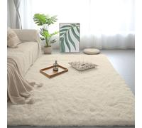 Lfombra de Pelo Largo 170 x 170 cm Suave y Antideslizante Tapete Quarto Carpet Rugs Fácil de Limpiar para Salón O Dormitorio, Alfombra Esponjosa de Cama, Color Crema