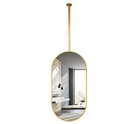 LFONDIGE Espejos de Techo Dorados, Espejos de Maquillaje, Espejos ovalados Decorativos de Vidrio HD, Espejos de Pared flotantes para baño, Espejos de Afeitar - Espejo Colgante Arti Arm