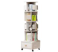 LFONDIGE Estantería giratoria de 360° de Varios Niveles Estante Multifuncional de Madera Maciza Cajón Inferior para múltiples artículos Adecuado para Sala de Estar, Dormitorio, Aula, Oficina (145 * 4