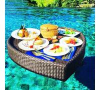 LFONDIGE Floating Tray Table Bar Stylish Breakfast Tray On The Water, Floating Bar For Pool, Love Heart Shaped Floating Plate (Color : Brown)