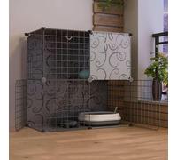 LFONDIGE Jaulas para Gatos en Interiores, diseño de Bricolaje de Jaula para Animales pequeños, Jaula para Gatos de 2 Niveles, recinto para Gatos, con Escalera + Nido para Gatos + Hamaca + Caja de Are
