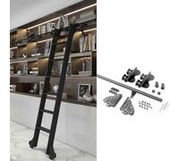 LFONDIGE - Kit de puerta corredera de granero, escalera enrollable retráctil de 1 m a 6 m, hardware para biblioteca, kit de herrajes para escalera deslizante, carril redondo (sin escala), con