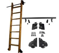 LFONDIGE Riel de escalera móvil rodante, kit de herrajes para puerta corredera de granero, riel de acero al carbono de tubo redondo con rodillos de suelo, sin escalera (kit de pista de 610 cm)