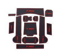 LFOTPP Compatible con V W T-roc TROC 2017-2022 Alfombrillas de Goma Antideslizantes para Reposabrazos Consola Central Portavasos Coche Interior Accesorios, 13 Piezas (Rojo)
