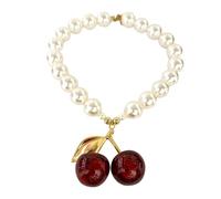 LfrXtra Delicado collar con temática de cerezas con perlas, accesorios ideales para niñas y aquellos que aman los accesorios adorables