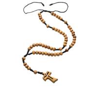 LfrXtra Elegante Collar Rosario Cuentas Madera con Cruces Huecos del Cuello Longitud Ajustable para Devocional Cristiano