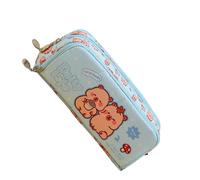 LfrXtra Estuche de lona de dibujos animados con múltiples compartimentos, gran capacidad, portátil, bolsa de maquillaje, organizador de lápices espacioso, con patrón de capibara, Blue