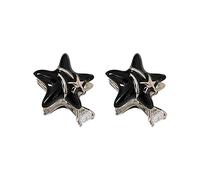 LfrXtra Pendientes hechos a mano para mujer, diseño de estrella de cinco puntas con diamantes de imitación de doble cara, sin clip de oreja perforado, hebillas exageradas