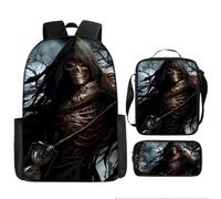 lFTEGUFKXS Bolsa para libros góticos Campus Escuela Primaria Ligera Reducción de Peso Mochila Halloween Gran Capacidad Niño Bolsa de Librería Juego de Tres Piezas, Schoolbag10, 43x13x14cm, Casual