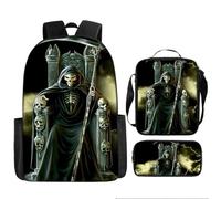 lFTEGUFKXS Bolsa para libros góticos Campus Escuela Primaria Ligera Reducción de Peso Mochila Halloween Gran Capacidad Niño Bolsa de Librería Juego de Tres Piezas, Schoolbag6, 43x13x14cm, Casual