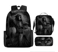 lFTEGUFKXS Bolsa para libros góticos Campus Escuela Primaria Ligera Reducción de Peso Mochila Halloween Gran Capacidad Niño Bolsa de Librería Juego de Tres Piezas, Schoolbag8, 43x13x14cm, Casual