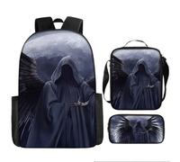 lFTEGUFKXS Bolsa para libros góticos Campus Escuela Primaria Ligera Reducción de Peso Mochila Halloween Gran Capacidad Niño Bolsa de Librería Juego de Tres Piezas, Schoolbag14, 43x13x14cm, Casual
