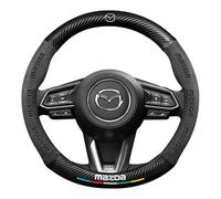 LFWCZS Funda Volante Coche para Mazda 3 2019-2024 Sedan,con Emblema Cubre Volante Cuero de Gamuza Cubierta para Volante Antideslizante Interior Decoracion Accesorios Coches,A