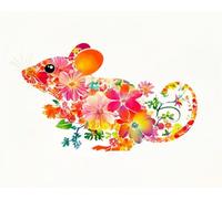 LFYNIORS DIY Cuentas Para Bordar Ratón Floral Colorido Kit De Manualidades Con Cuentas Para Principiantes,Patrón De Bordado,Decoración De Pared 40x50cm
