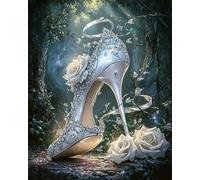 LFYNIORS Punto De Cruz Kit Completo Hilo Y Tela Zapatos De Fantasía Y Rosas 14Ct Bordado En Cruz Completo Con Hilo Y Tela Impreso Para Adultos Niños Principiantes 40x50cm