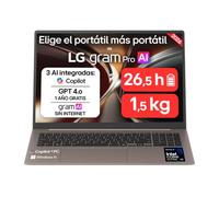 LG 17Z90UB-H.AU96BN - Ordenador Portátil gram Pro, 3GB RAM 1TB SSD, 17" | Ultraligero, Intel Core Ultra X9 388H, Arc graphics B390, IPS Antirreflejo, 1.539g, 27.5h, Windows 11 , Qwerty ES, Bronce