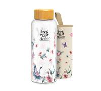 LG Luxury & Grace Botella de Agua de Cristal 450 ml. Botella de Cristal Reutilizable con Tapón de Bambú. Botella de Vidrio con de Neopreno Antideslizante. Diseño & Sin BPA.