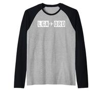 LGA a ORD Nueva York Chicago Airport Code Ruta de Viaje Camiseta Manga Raglan