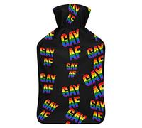 LGBT Gay Pride AF - Botella de agua de goma con cubierta de felpa suave, bolsa de agua caliente para invierno, manos y pies, protección contra el frío, 1000 ml