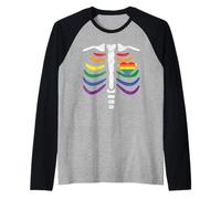 LGBT Pride Rib Cage Rainbow Skeleton Xray LGBTQ Camiseta Manga Raglan