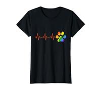 LGBT Rainbow Paw Print Dog Paw Latido Pulso Línea EKG Camiseta gráfica económica, Mujer, Negro, L
