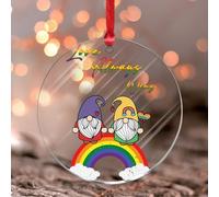 LGBTQ Love Always Wins - Colgante de ventana LGBT para fiesta escandinava, adorno redondo de recuerdo colorido LGBTQ elfo enano acrílico regalos para Navidad, aniversario, cumpleaños, día de la madre