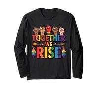 LGBTQ Pride Shirt Together We Rise Rainbow Flag Manga Larga