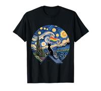 LGBTQ Pride Starry Night Van Gogh Black Cat Rainbow Flag Camiseta