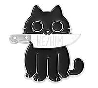 LGBTQ Pronoun Pin Cat She Ellos/Él/Ellas/Ellas/Ella Identidad de género Alfileres a granel, gato negro con cuchillo, alfileres de orgullo para el desfile del orgullo, mochila de, S, Zinc, Sin gemas.