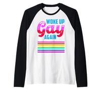LGBTQI Wake Up Gay Again Pride Rainbow Flag para Hombres y Mujeres Camiseta Manga Raglan
