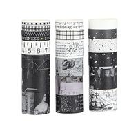 LGEGE Juego de 20 rollos Washi Tape Set, 25/20/15/10/5 mm de ancho, blanco y negro, elemento gótico, decoración de cinta adhesiva para álbumes de recortes,suministros para álbumes de recortes,diario