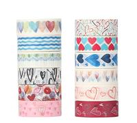 LGEGE Washi Tape Set Juego de 12 rollos de cinta Washi de 15 mm de ancho, cinta adhesiva japonesa estética, diferentes patrones de corazón, bonito para papelería Kawaii, planificadores, diario de bala