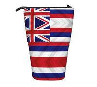 LGHDFYO 1 estuche telescópico con diseño de bandera de Hawái para mujeres y hombres, bonita bolsa de papelería de pie con cremallera para oficina, Negro, One Size, Moda