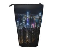 LGHDFYO Aerial Night Of View Hong Kong - Estuche telescópico para bolígrafos para mujeres y hombres, bonita bolsa de papelería de pie con cremallera para oficina, Negro, One Size, Moda