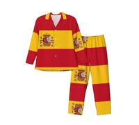 LGHDFYO Conjunto de pijama para hombre, diseño de bandera española, pijama suave de manga larga para relajarte en las noches de casa, fines de semana perezosos, Negro, L