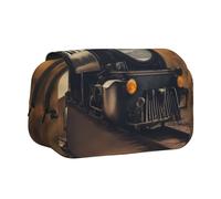 LGHDFYO Estuche para bolígrafo con impresión de locomotora, soporte para bolígrafo hecho a mano, organizador de exhibición con cremallera, Negro, One Size, Art Deco