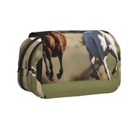 LGHDFYO Estuche para bolígrafos con estampado de caballos corriendo, soporte para bolígrafo hecho a mano, organizador de exhibición con cremallera, Negro, One Size, Art Deco