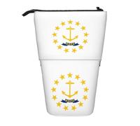 LGHDFYO Estuche telescópico con diseño de la bandera del estado de Rhode Island para mujeres y hombres, bonita bolsa de papelería de pie con cremallera para oficina, Negro, One Size, Moda