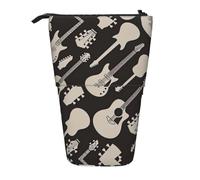 LGHDFYO Estuche telescópico con patrón de guitarra para mujeres y hombres, bonita bolsa de papelería con cremallera para oficina, Negro, One Size, Moda