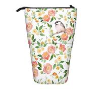 LGHDFYO Flower And Bird - Estuche telescópico para bolígrafos para mujeres y hombres, bonita bolsa de papelería de pie con cremallera para oficina, Negro, One Size, Moda