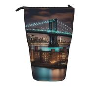 LGHDFYO New York Manhattan Bridge Night - Estuche telescópico para bolígrafos para mujeres y hombres, bonita bolsa de papelería con cremallera para oficina, Negro, One Size, Moda