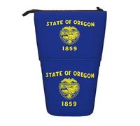 LGHDFYO Paquete de 1 estuche telescópico con diseño de la bandera del estado de Oregon para mujeres y hombres, bonita bolsa de papelería de pie con cremallera para oficina, Negro, One Size, Moda