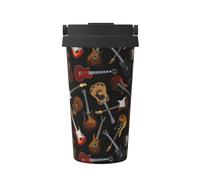 LGHDFYO Taza de café aislada con tapa y diseño de guitarras, de acero inoxidable, a prueba de fugas, taza de café helado