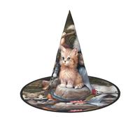 LGHHGY 2 sombreros de Halloween - Bonito gato pequeño estampado de brujas decoración fiesta, accesorio de juego de rol, gorra mágica de mago para mujeres y hombres
