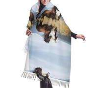 LGHHGY Bufanda con flecos para mujer, chal cálido con estampado de animales de manatí, perfecto para otoño e invierno, accesorio de viaje de moda, Arte corriendo de caballos, Talla única