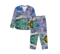 LGHHGY Conjunto de pijama para mujer - Niagara Falls Print manga larga, transpirable y agradable al tacto, ropa de descanso para otoño e invierno, Negro, L