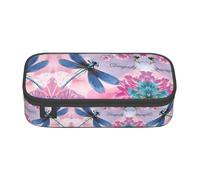 LGHHGY Estuche para lápices con estampado de golf en blanco y negro, organizador de bolígrafos, bolsa de papelería portátil para escuela, oficina y viajes, Flor rosa y libélula azul, Talla única