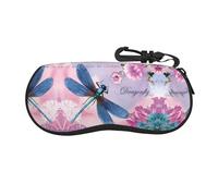 LGHHGY Funda protectora portátil para gafas de sol con cremallera con estampado de husky siberiano, Flor rosa y libélula azul, Talla única