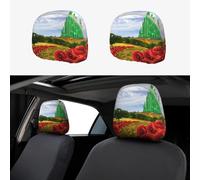 LGHHGY Juego de fundas universales para reposacabezas de coche con estampado de amapolas y ladrillos amarillos, 2 piezas, protector de asiento elástico suave para furgonetas, SUV, camiones