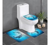 LGHHGY Kiss Dolphin Tale - Juego de alfombras de baño de 3 piezas con diseño de delfín, alfombrillas de baño en forma de U, tapetes de ducha y tocador, tapa tipo O